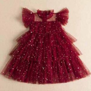 Little Girls Party Dress for Flying Sleeve Solid Child Clothes