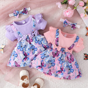 New Baby Short sleeved Butterfly Printed Cute Harper Dress