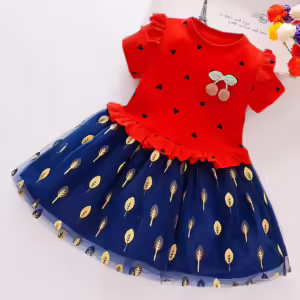 Baby Girl Dress Summer Puff Short Sleeve Toddler Tulle Dress Cherry Princess Dress